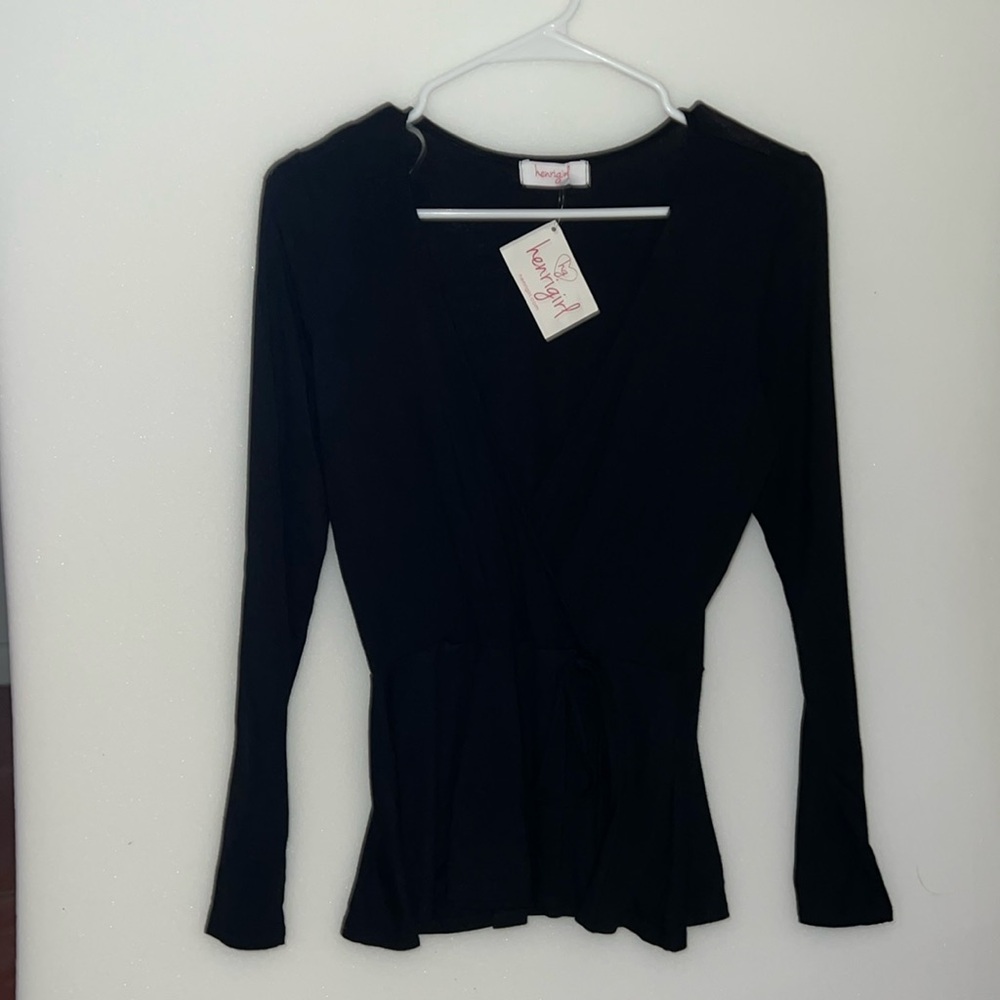 Black Long Sleeve Wrap Top